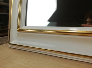 Lustro kryształowe z fazą 2cm w ramie białej z żółtym złotem 23.5 karat